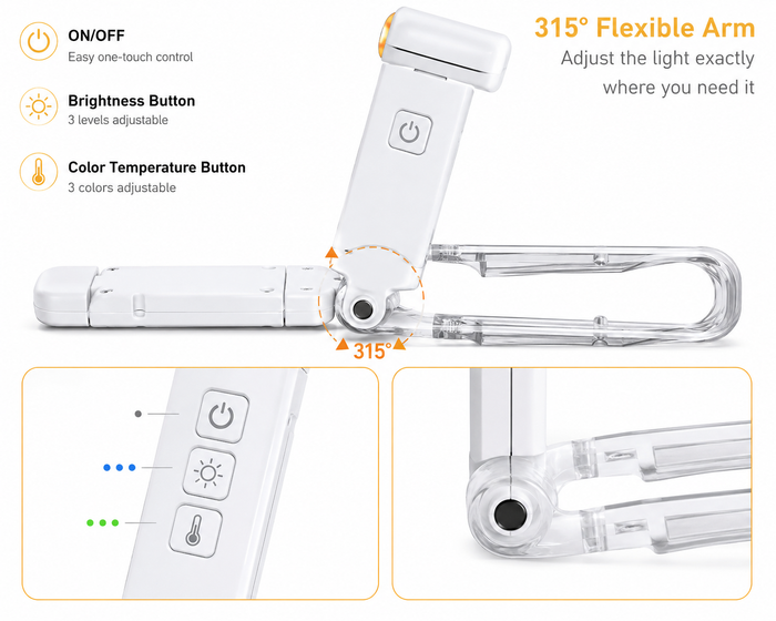 LED USB Rechargeable Book Light Reading Light Eye Protection