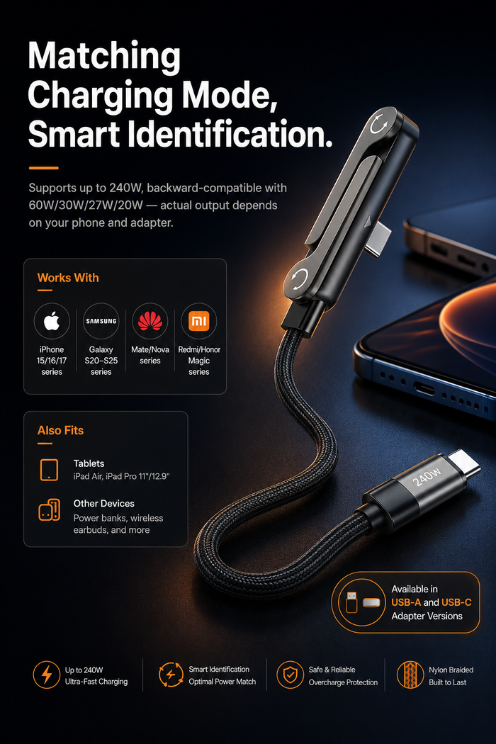 240W Fast Charging Cable with Phone Stand