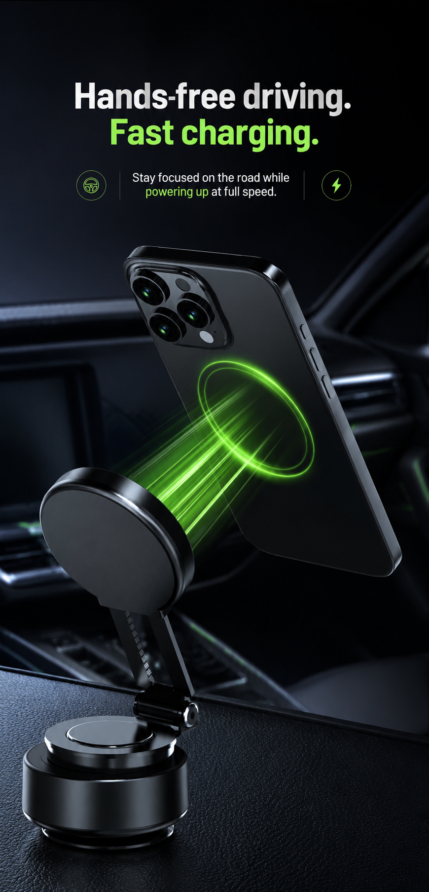 Magnetic Phone Holder & Charger – Fast, Secure Car Mount